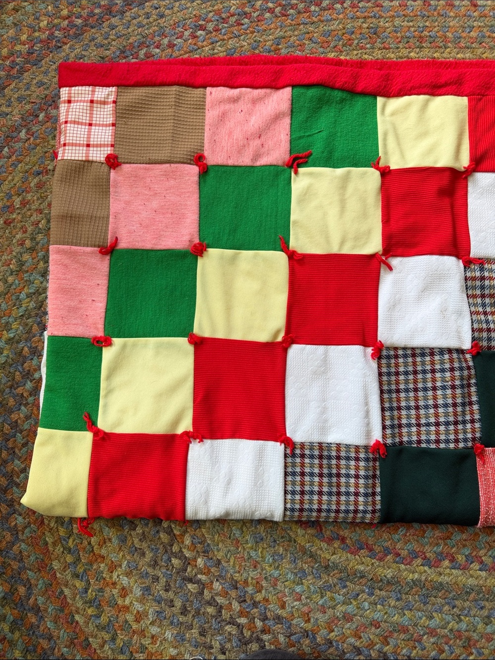 Vintage Homemade Granny Square Patchwork Twin Bed Quilt Blanket - Picture 8 of 8